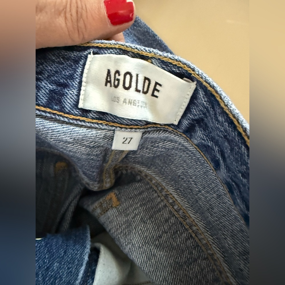 Agolde Riley high rise straight crop blue button fly denim jeans 27 - Picture 10 of 11